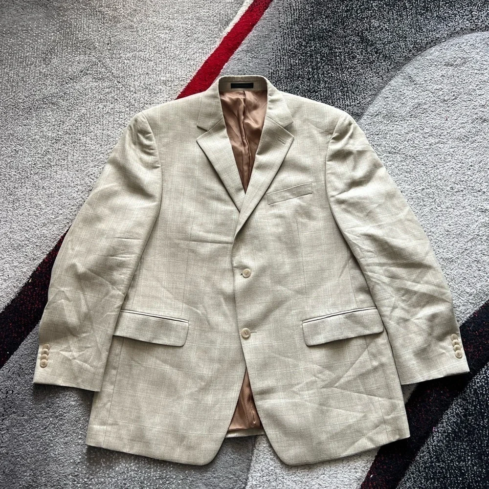 Michael Kors Beige Silk Blend Windowpane Print Sportcoat